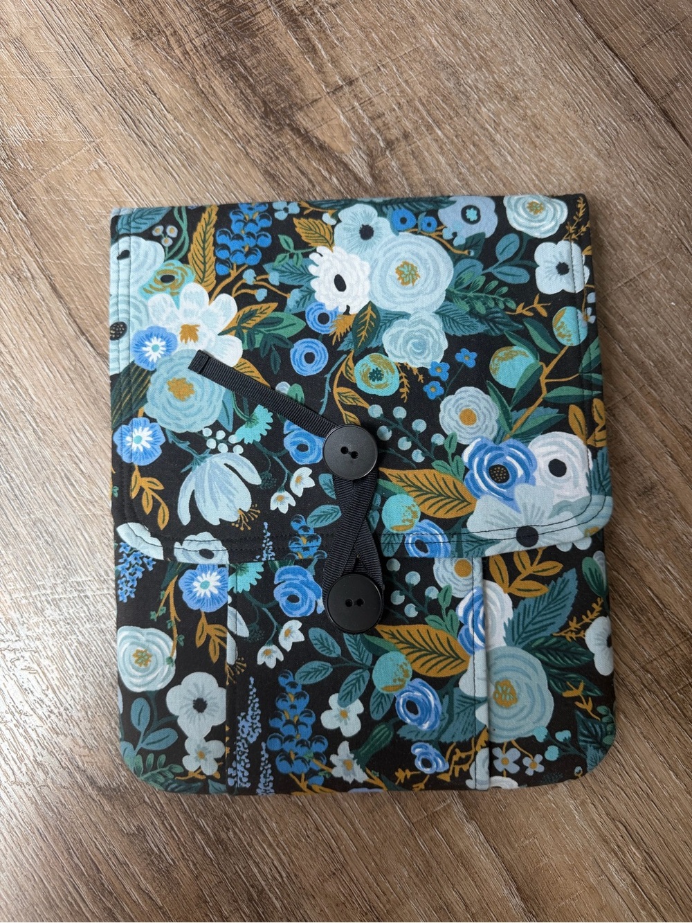 Floral Quilted Notebook/Tablet Sleeve in Black and Blue